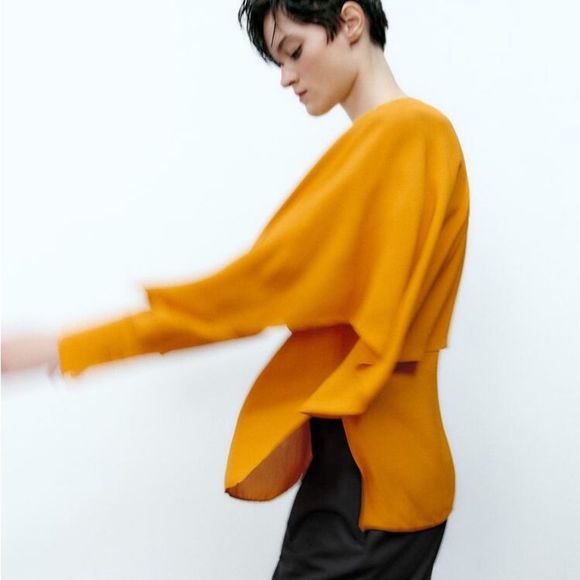 Zara Mustard Cape Viscose Blouse - Picture 2 of 9
